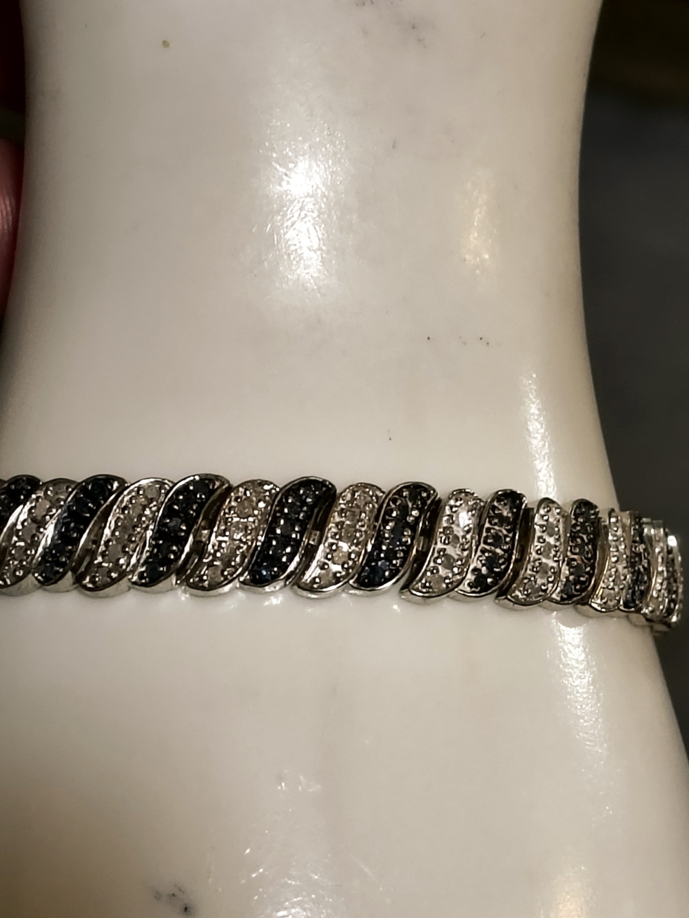 Beautiful Sterling Silver Sapphire And Diamond Tennis Bracelet Signed 7.5" Inch